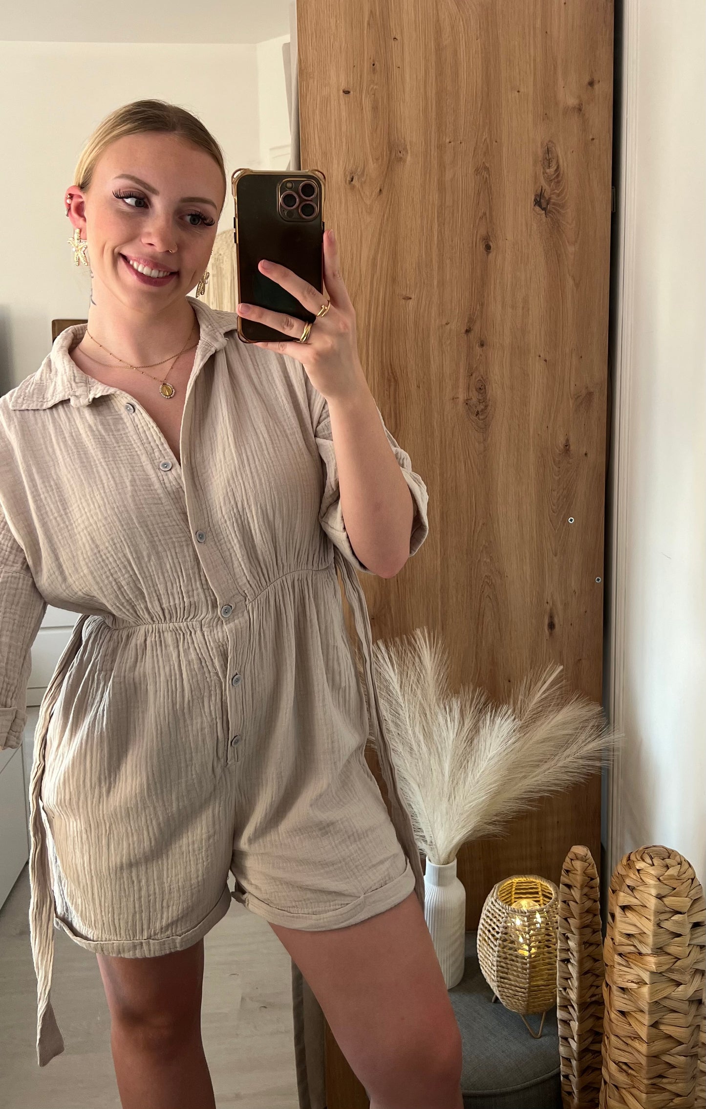 Combishort Gaze de Coton Beige