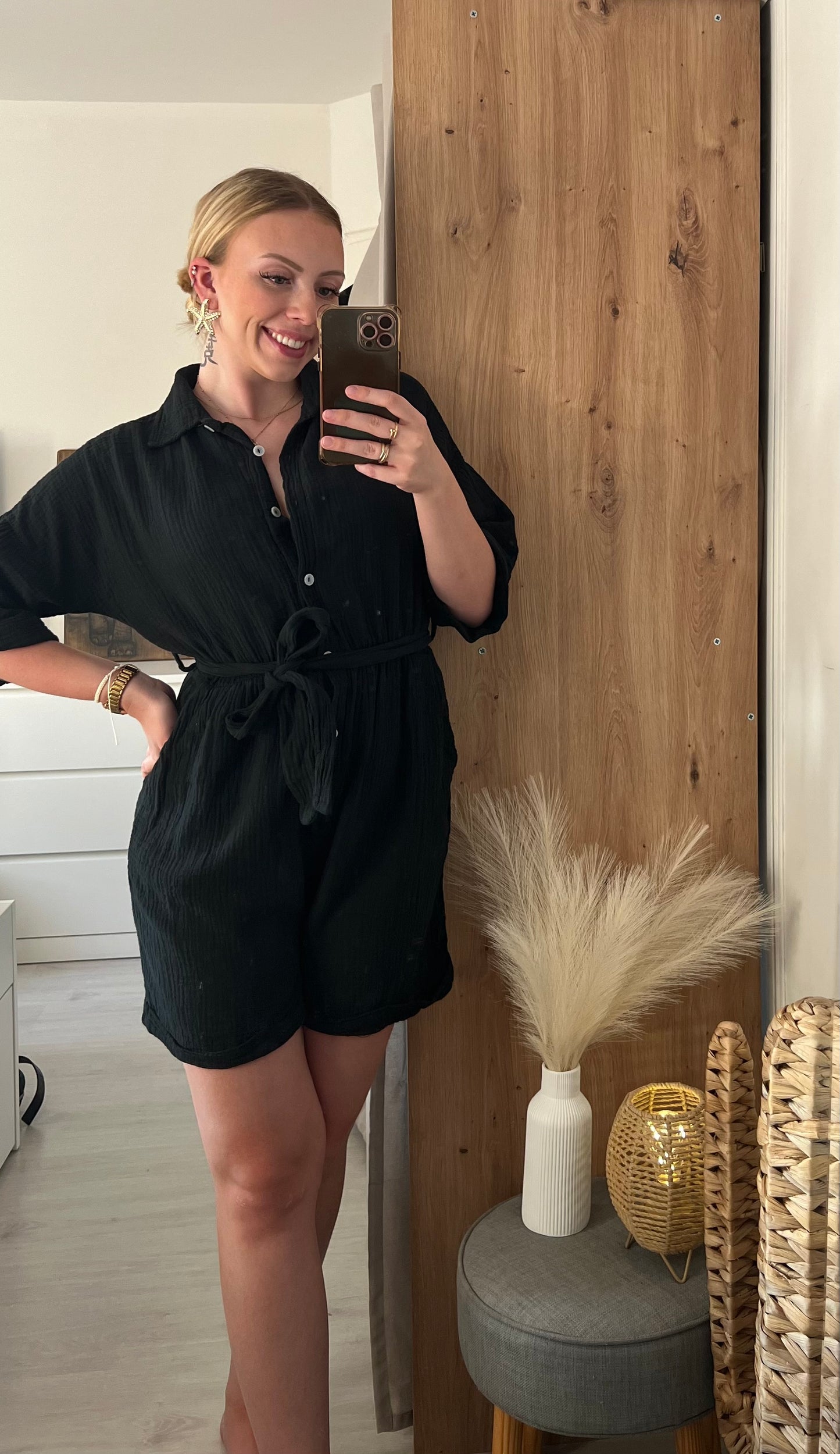 Combishort Gaze de Coton Noir