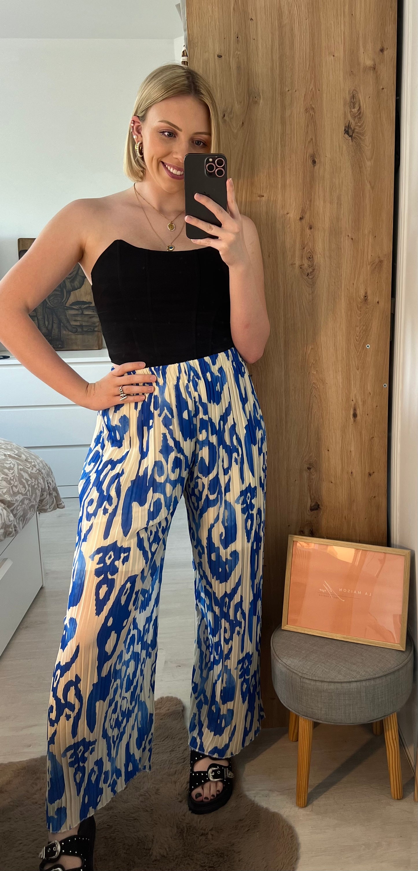 PANTALON CALLIE À MOTIFS BLEUS