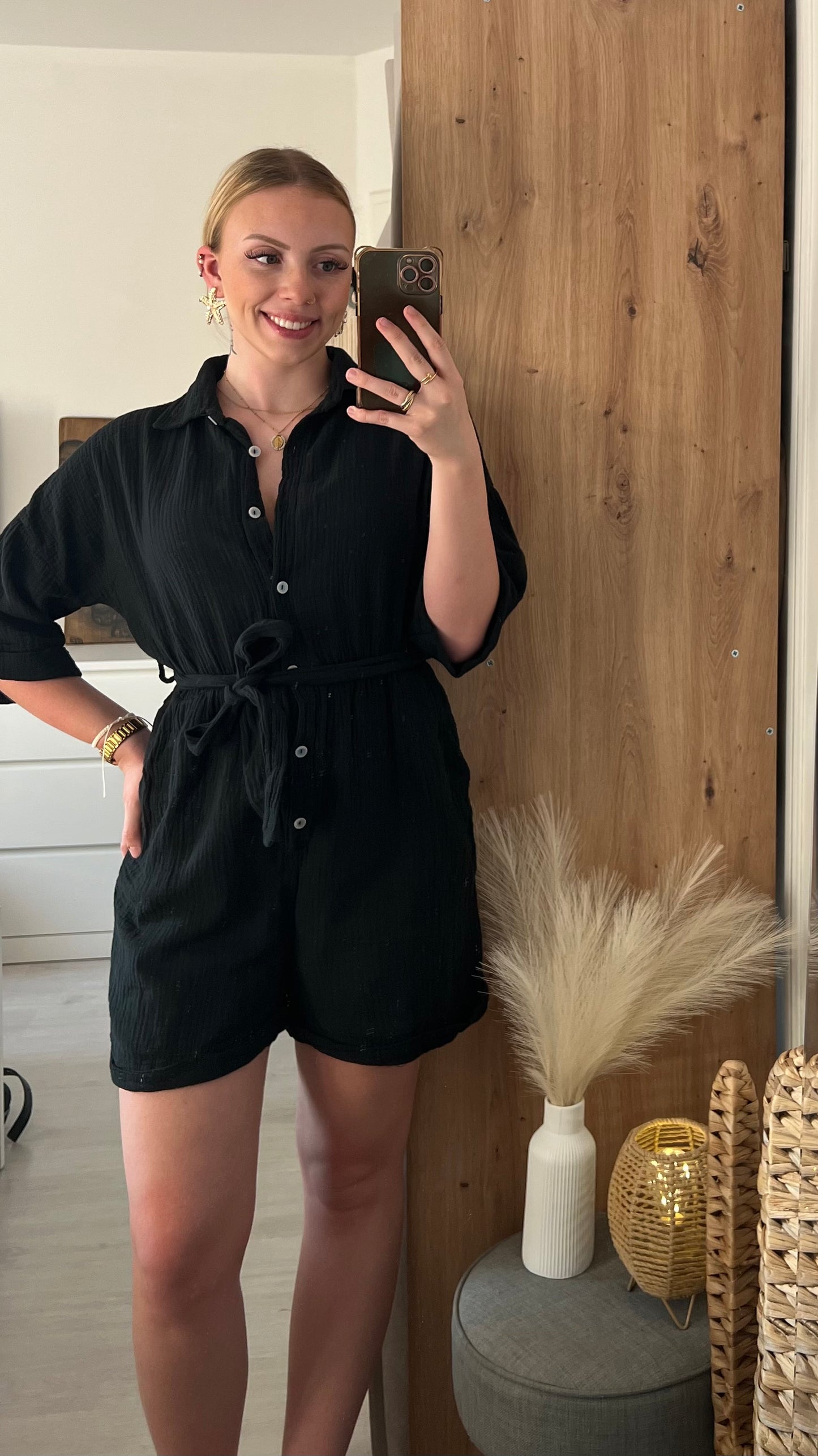 Combishort Gaze de Coton Noir