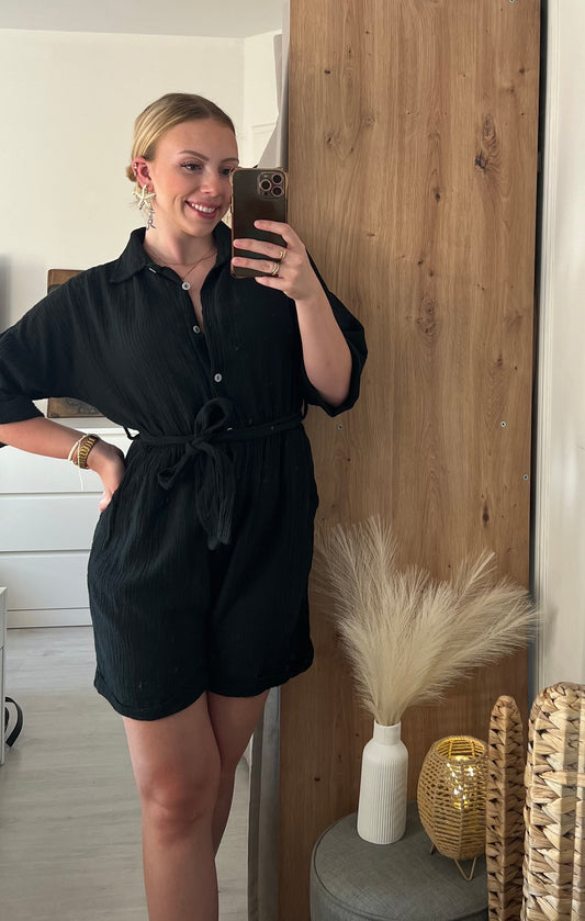 Combishort Gaze de Coton Noir