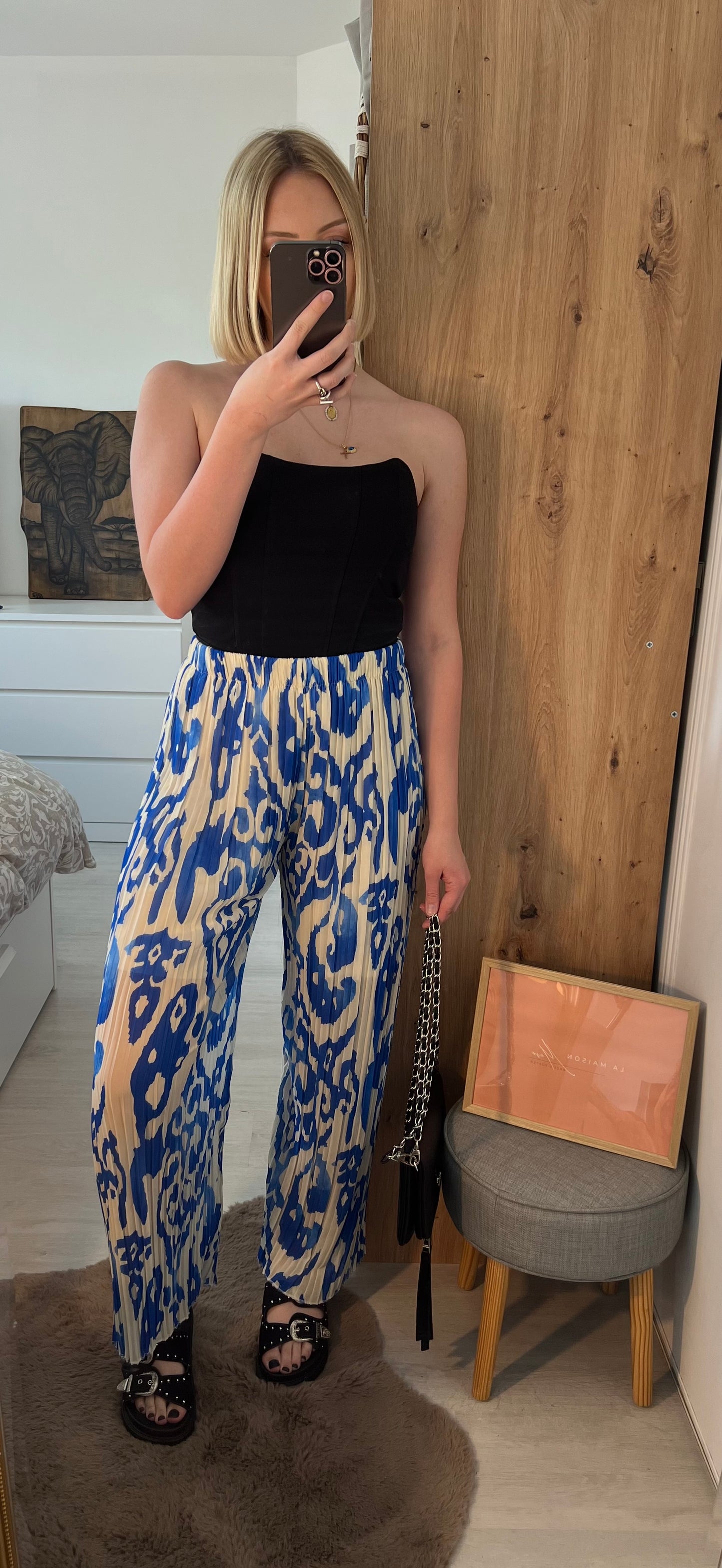 PANTALON CALLIE À MOTIFS BLEUS