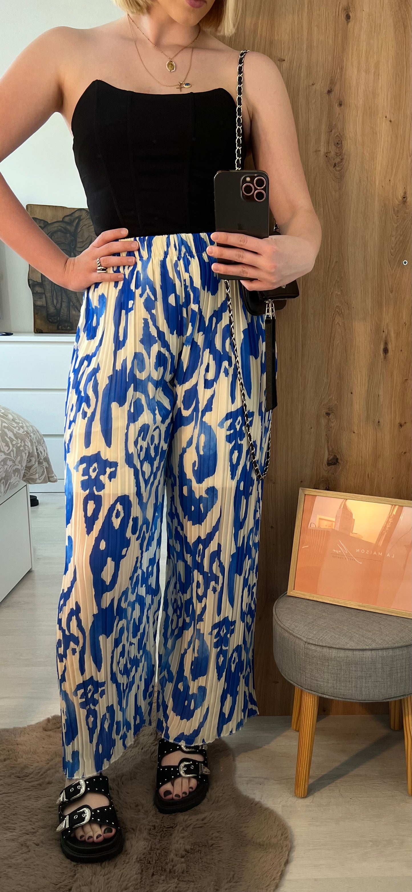 PANTALON CALLIE À MOTIFS BLEUS